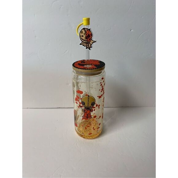 Halloween Snow Globe Sam Double walled beer glass can shaped with bamboo lid, gl - Picture 1 of 7